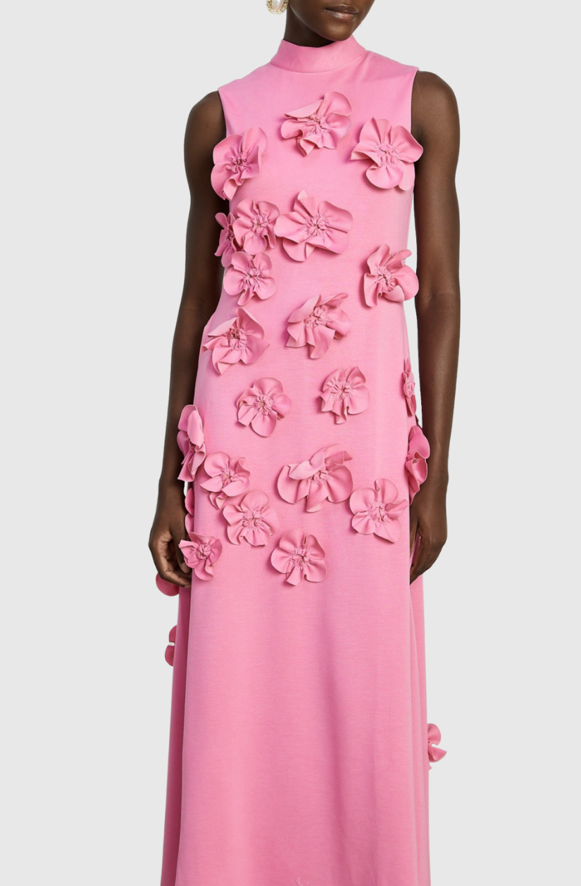Dekeda Floral Appliqué Bow-tie Sleeveless Maxi Dress
