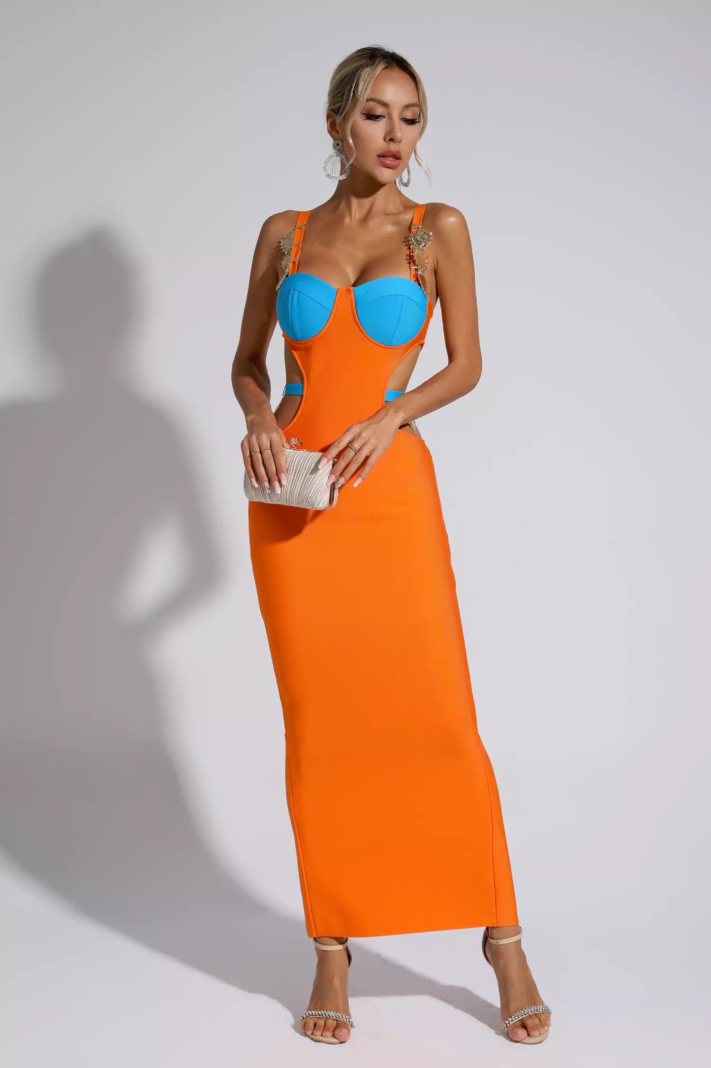 Destiny Orange Bandage Metallic Maxi Dress