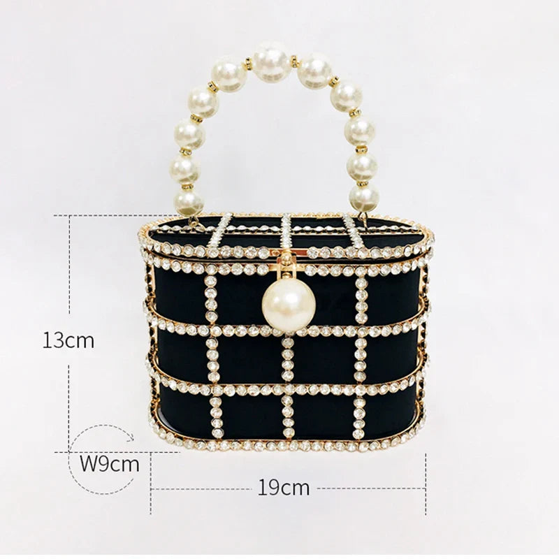 Diamonds Basket Clutch Luxury Pearl Beaded Wedding Party Evening Bag