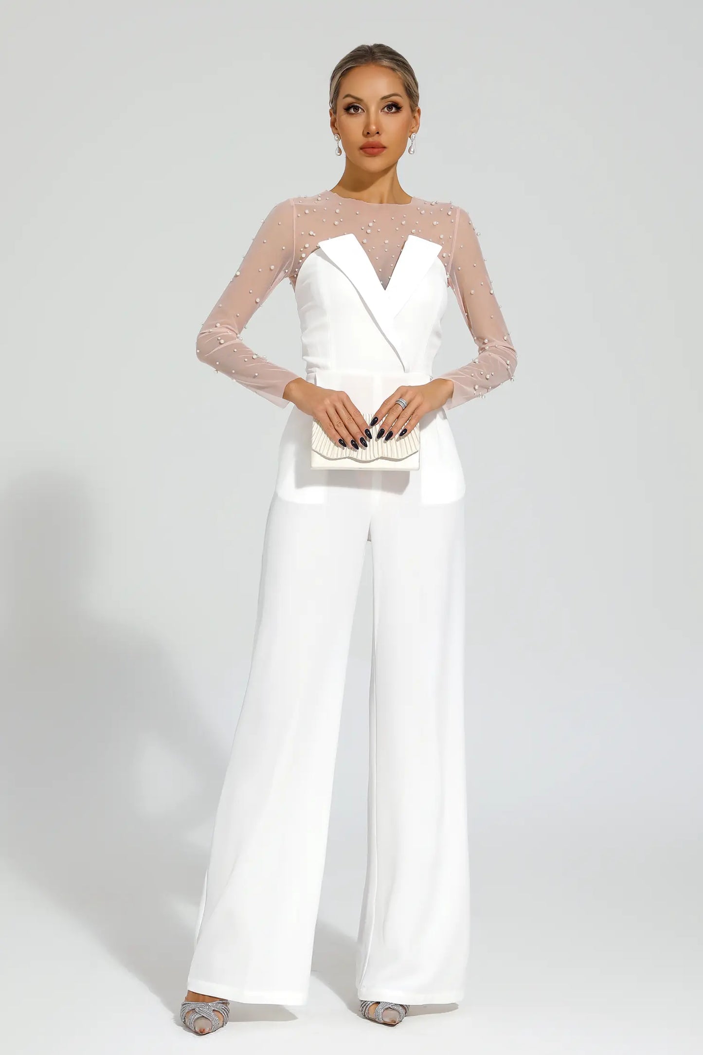 Dobbin White Mesh Bodice Jumpsuit