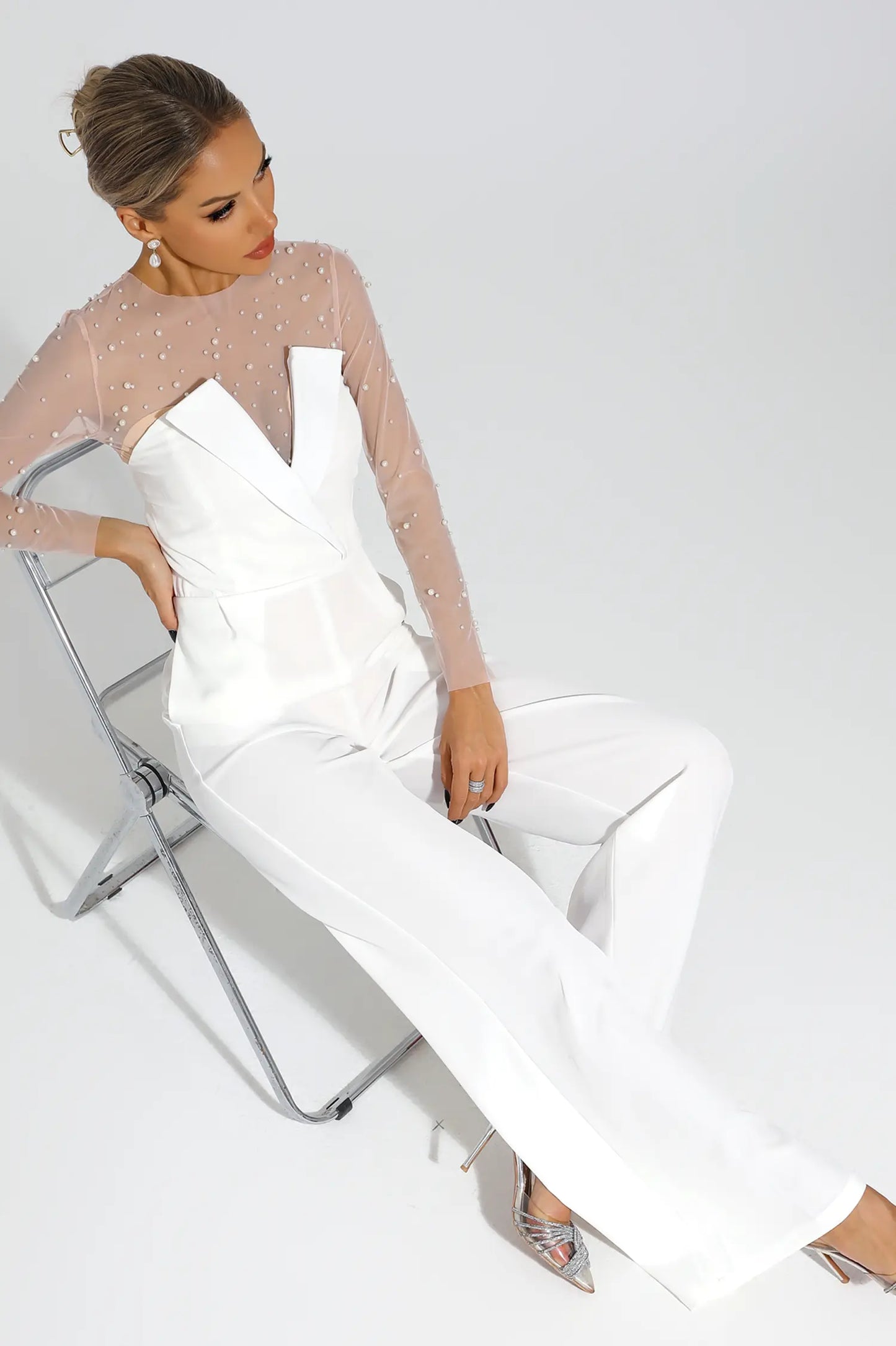 Dobbin White Mesh Bodice Jumpsuit