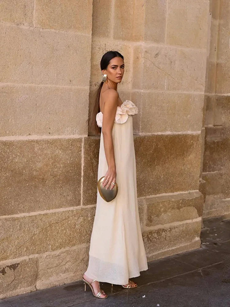 Elegant Flower Wrap Sleeveless Backless Maxi Floral Dress