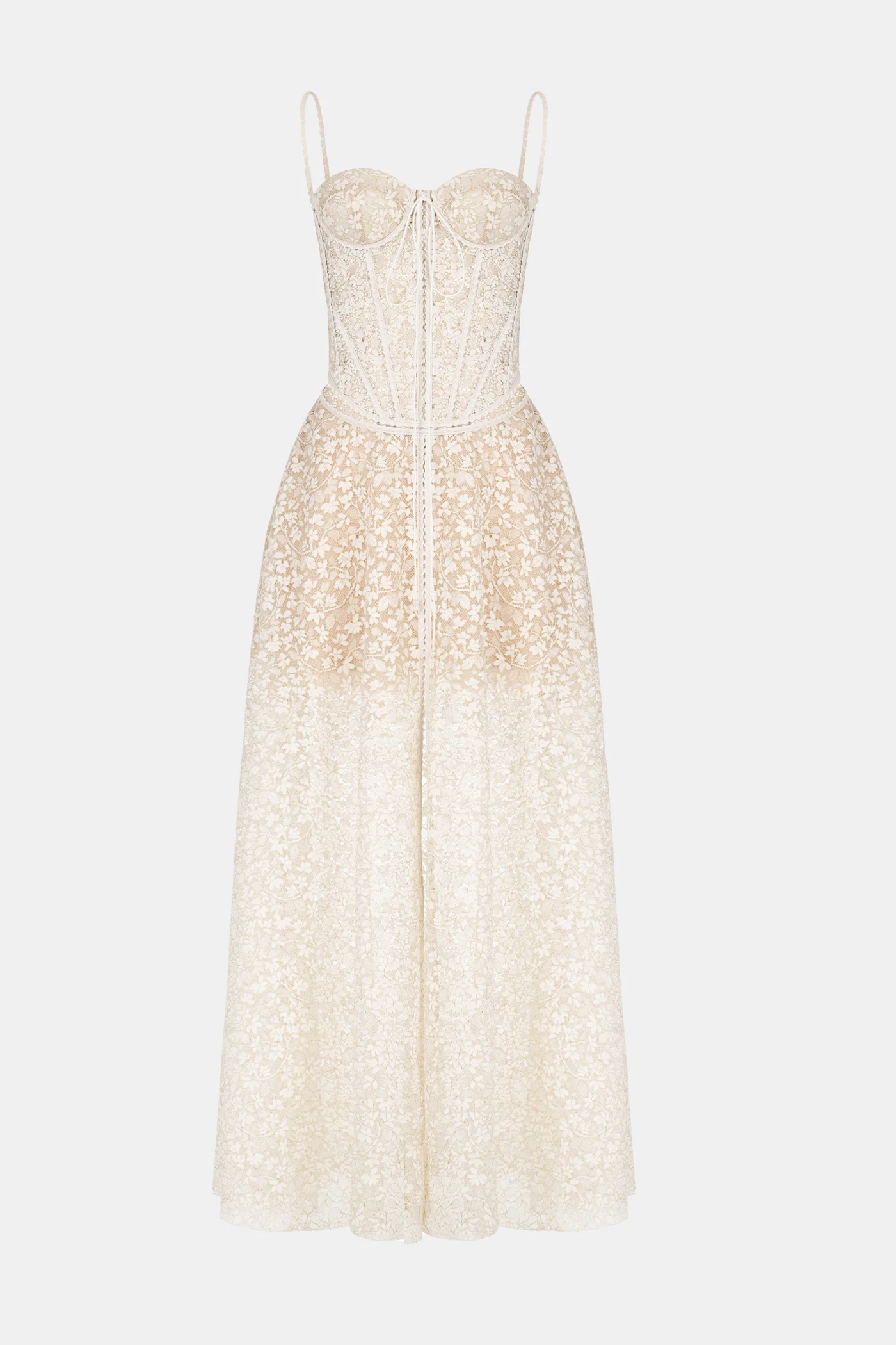 Emani Floral Lace Corset Cutout Maxi Dress - Beige