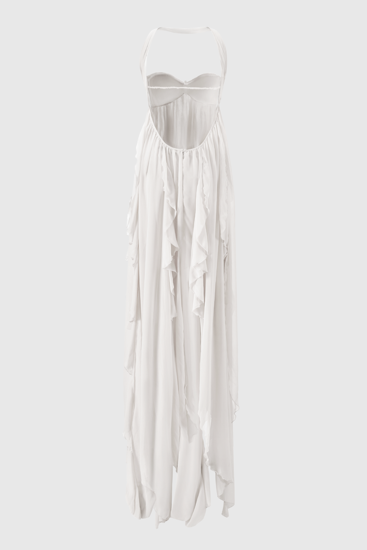 Emine Halter Ruffle Split Maxi Dress - White