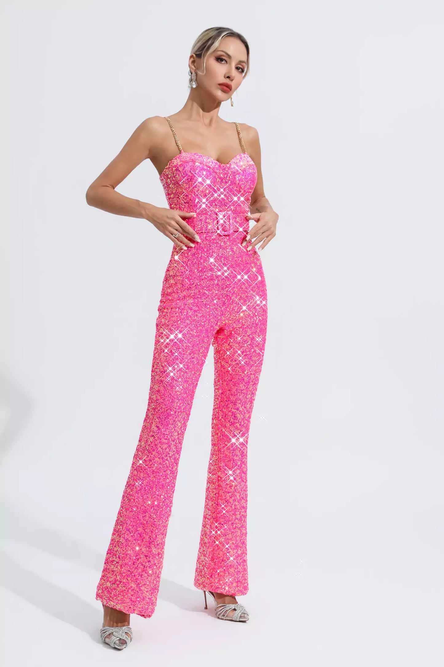 Fallon Rose Red Sequins Jumpsuit