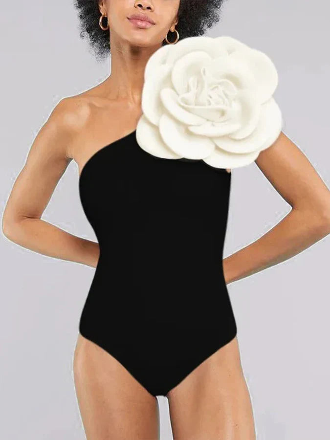 Retro Black Camellia Swimwear One Piece