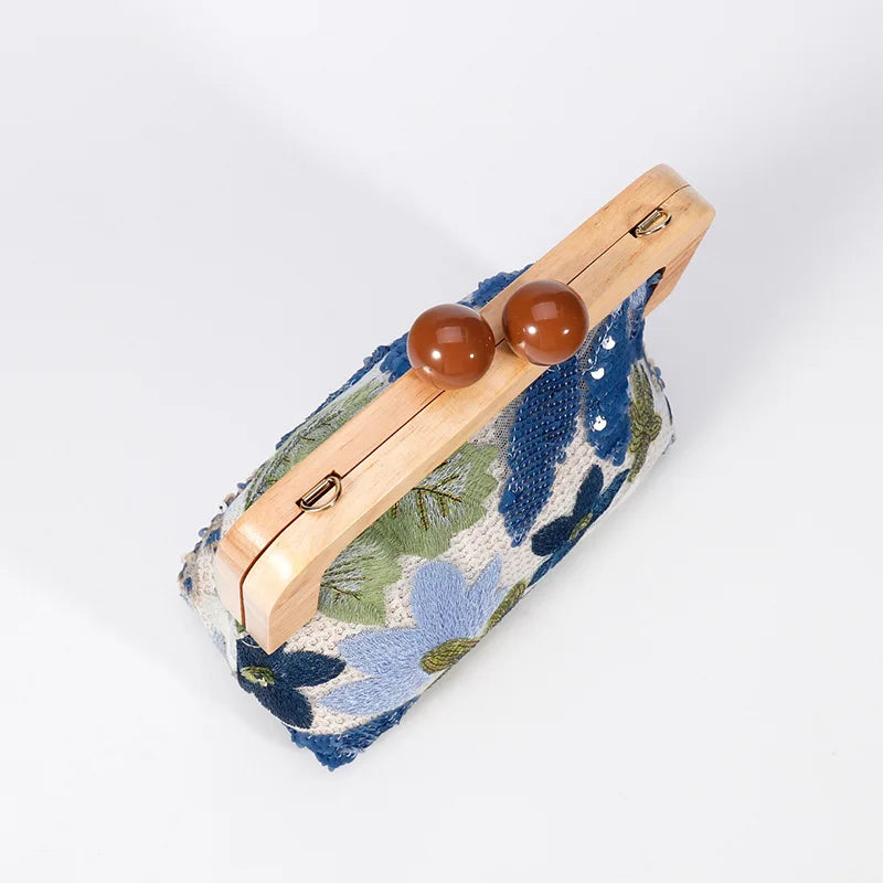 Fashion Sequins Flower Clutch Bag Wristlet