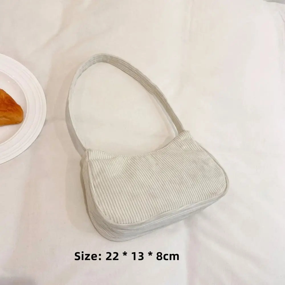 Corduroy Zipper Underarm Shoulder Handbag