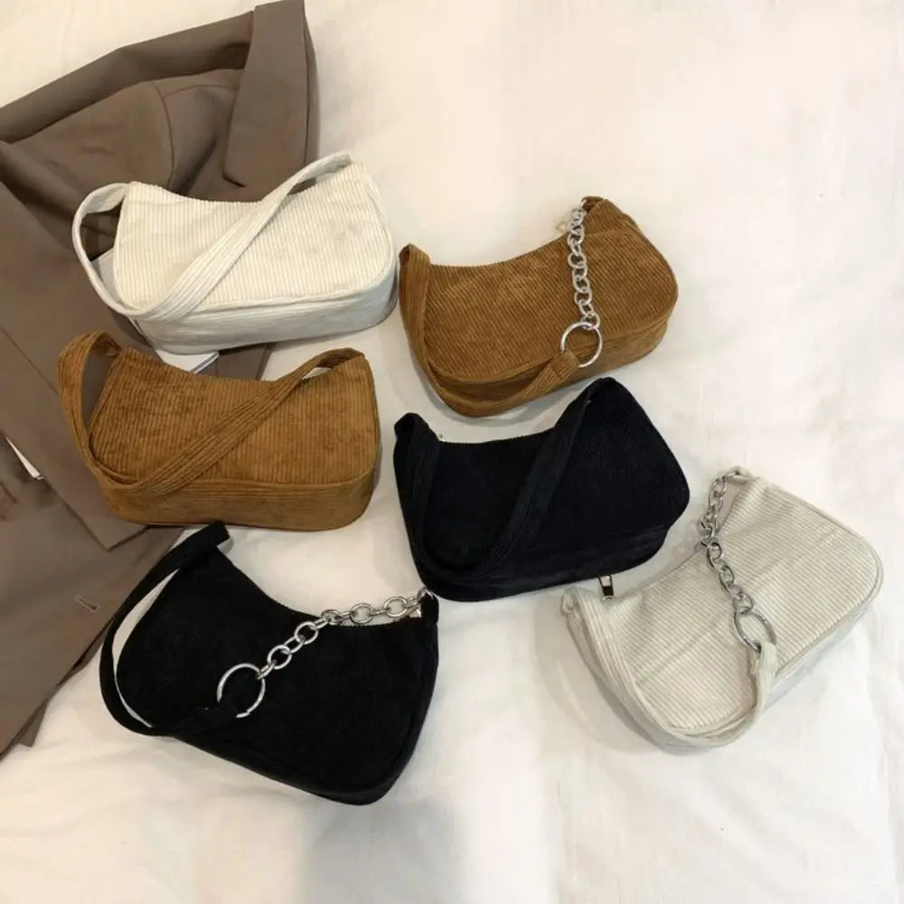 Corduroy Zipper Underarm Shoulder Handbag
