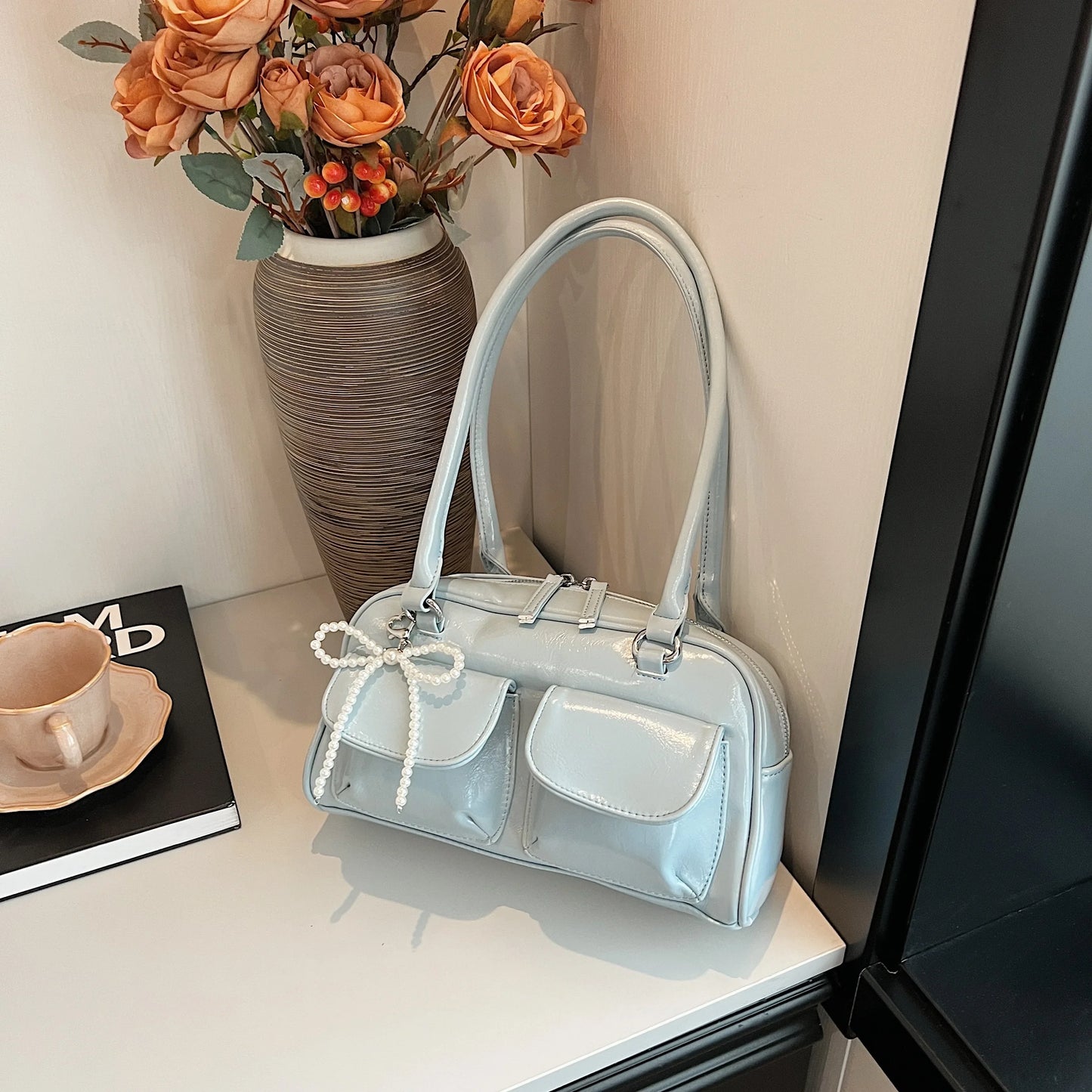 Black PU Leather Casual Shoulder Bag