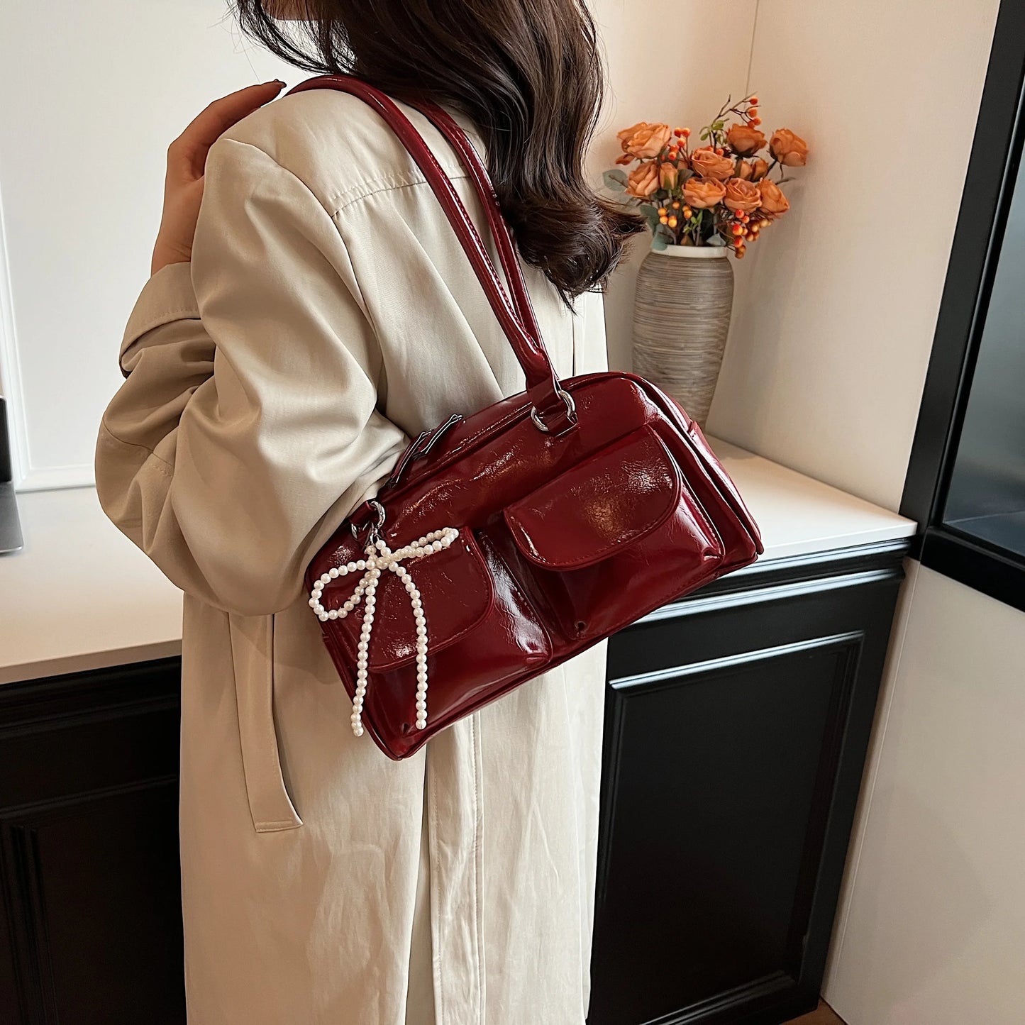 Black PU Leather Casual Shoulder Bag