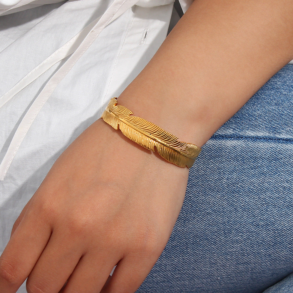 Feathered Gold Cuff Bracelet