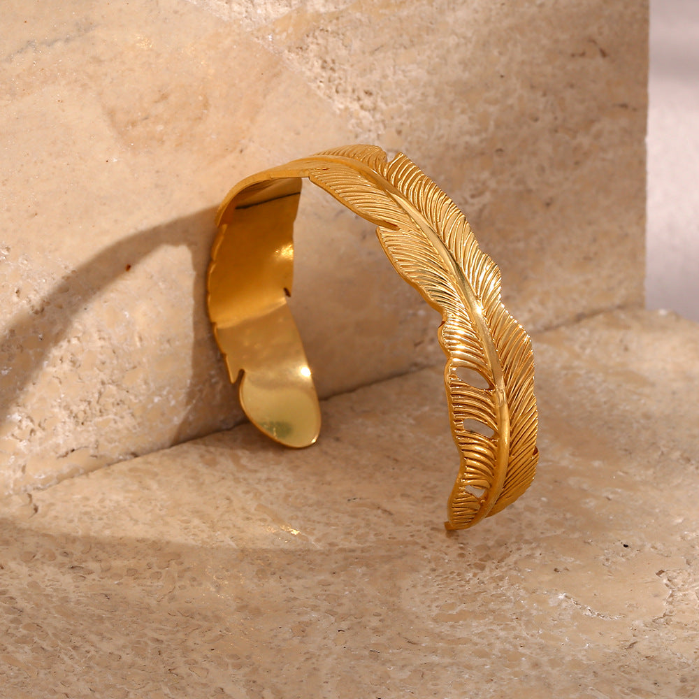 Feathered Gold Cuff Bracelet