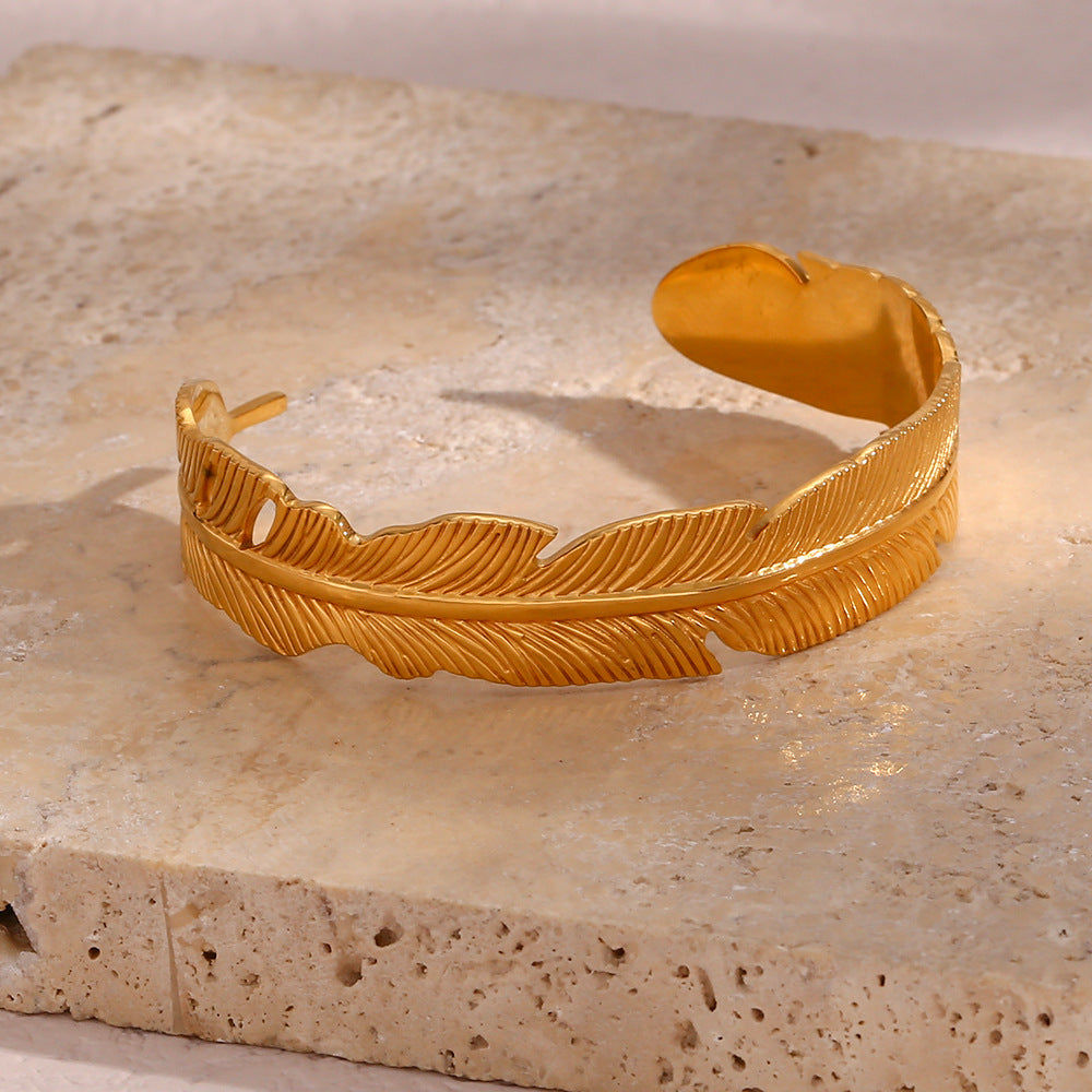 Feathered Gold Cuff Bracelet