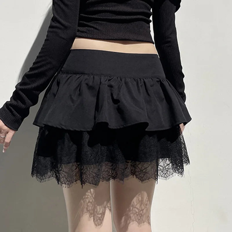 Patchwork Preppy Black Skirt
