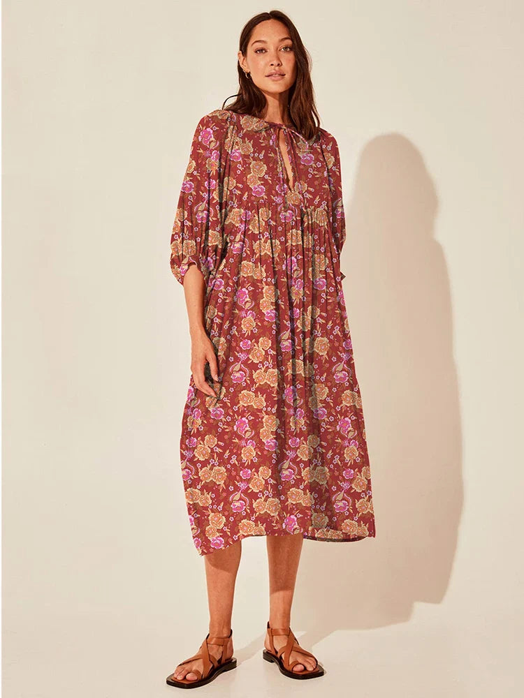 Fitshinling Boho Vintage Lantern Sleeve Dress