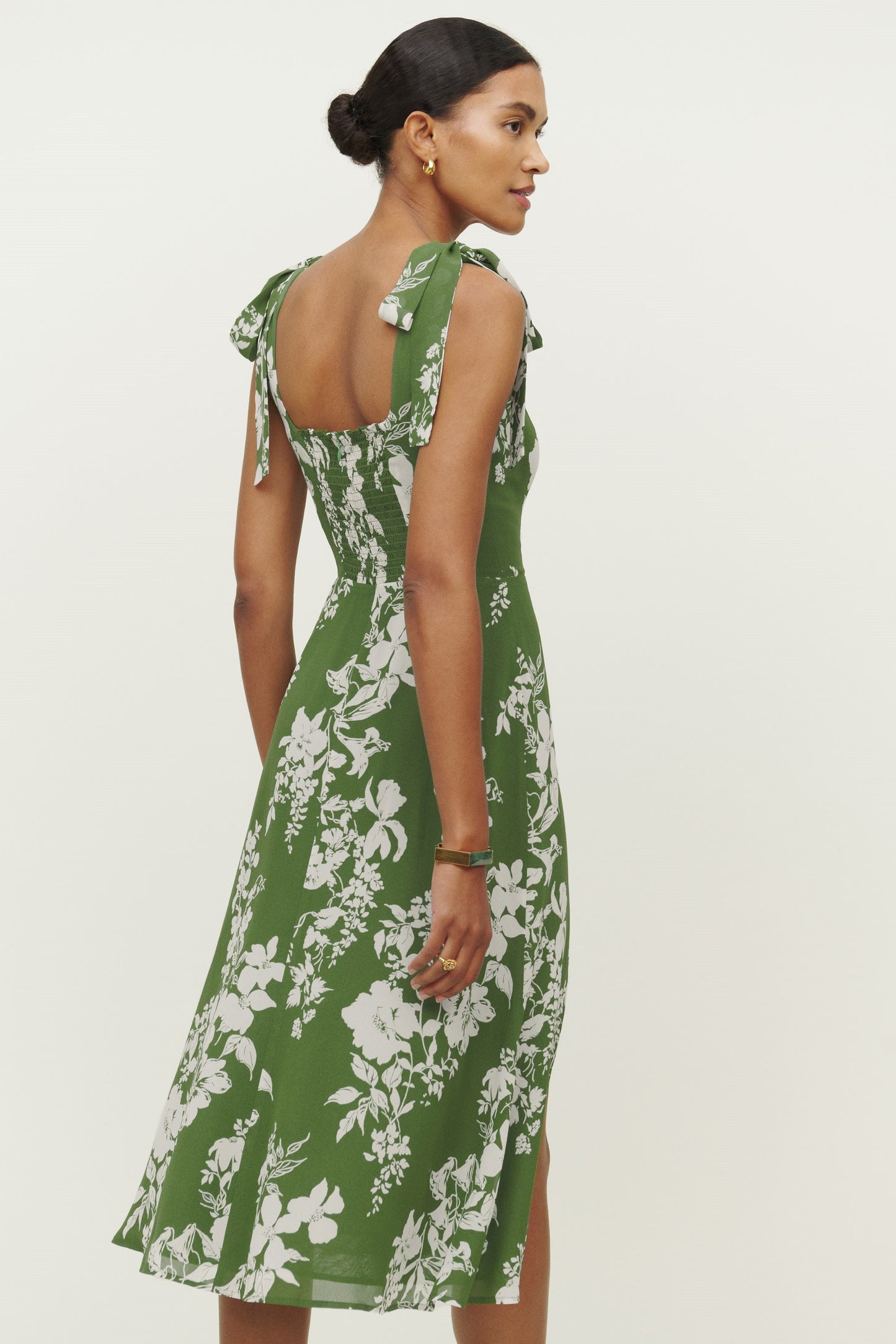 Floral Lace Up Cami Slit Midi Dress