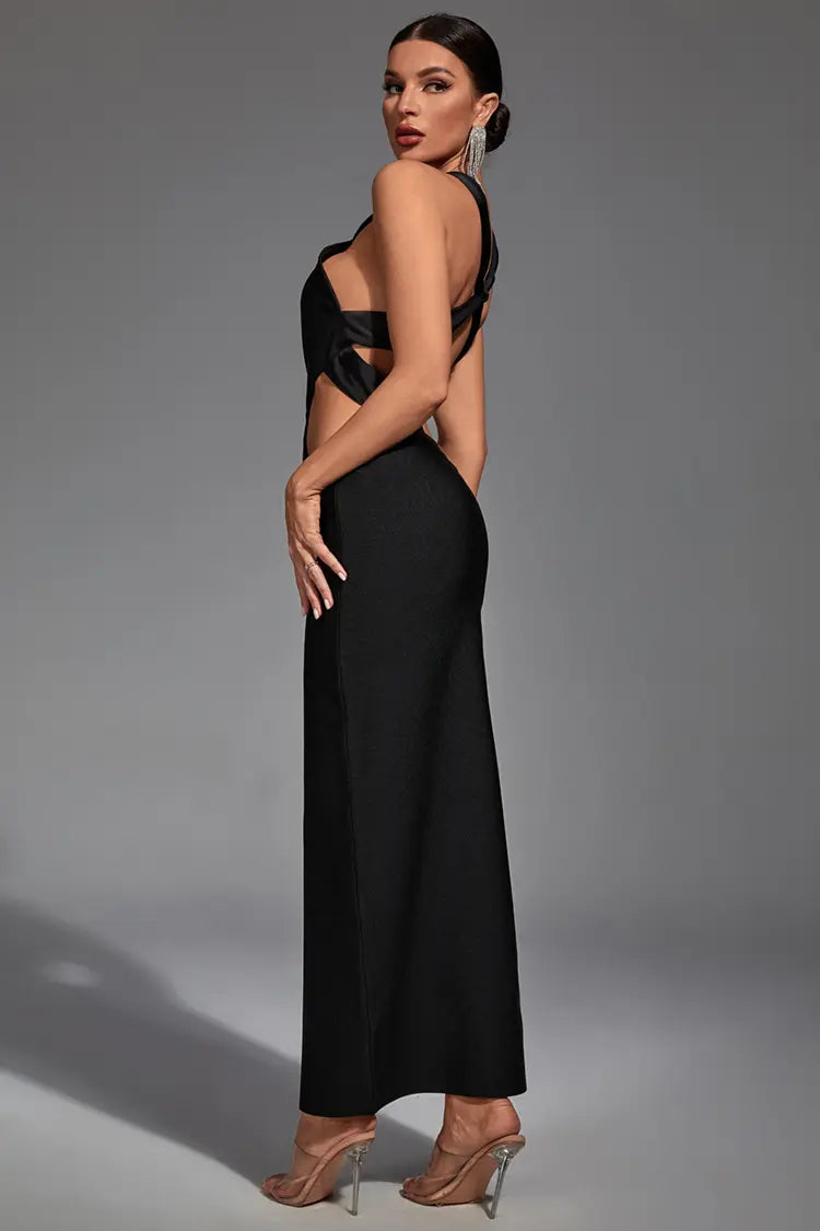 Freya Black Irregular Bandage Maxi Dress