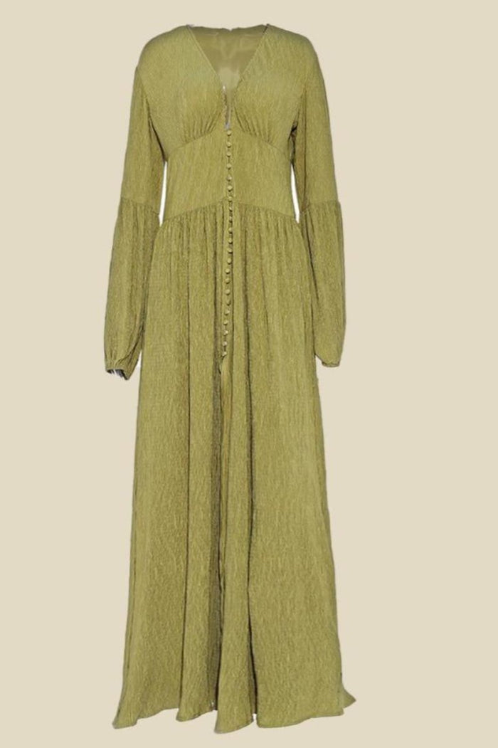 Gail V-neck Plisse Maxi Milkmaid Dress