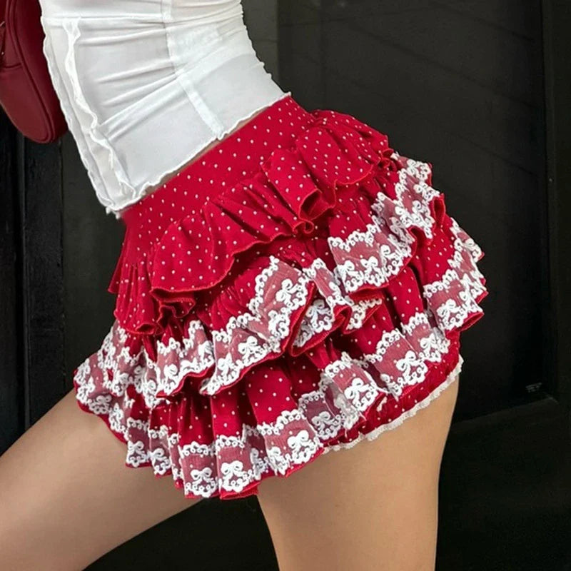 Tiered Lace Trim Bloomers Skirt