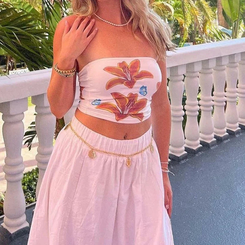 Floral Wrap Bandeau Crop Top