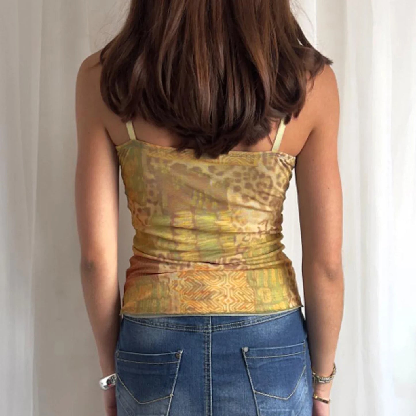 Abstract Ribbon Tie-Up Crop Top