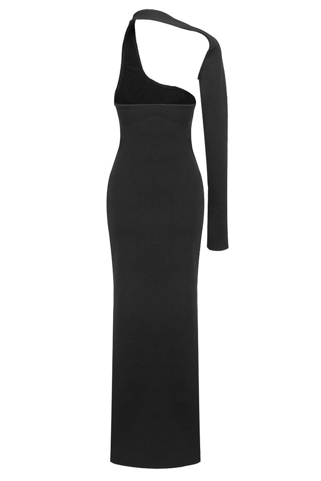 Gianna Asymmetric Sleeve Cutout Midi Bandage Dress