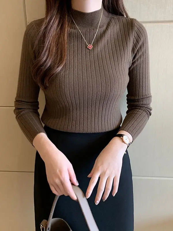 Mockneck Solid Cashmere Pullover Elegant Knit Top