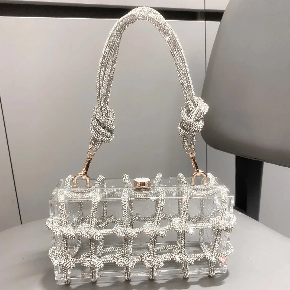 Silver Rhinestone Handmade Evening Clutch Bag