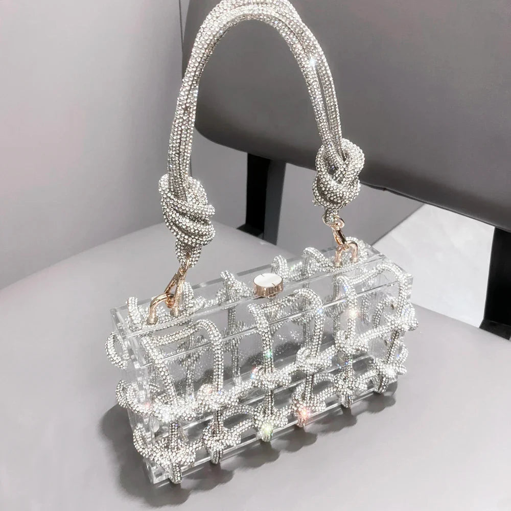 Silver Rhinestone Handmade Evening Clutch Bag