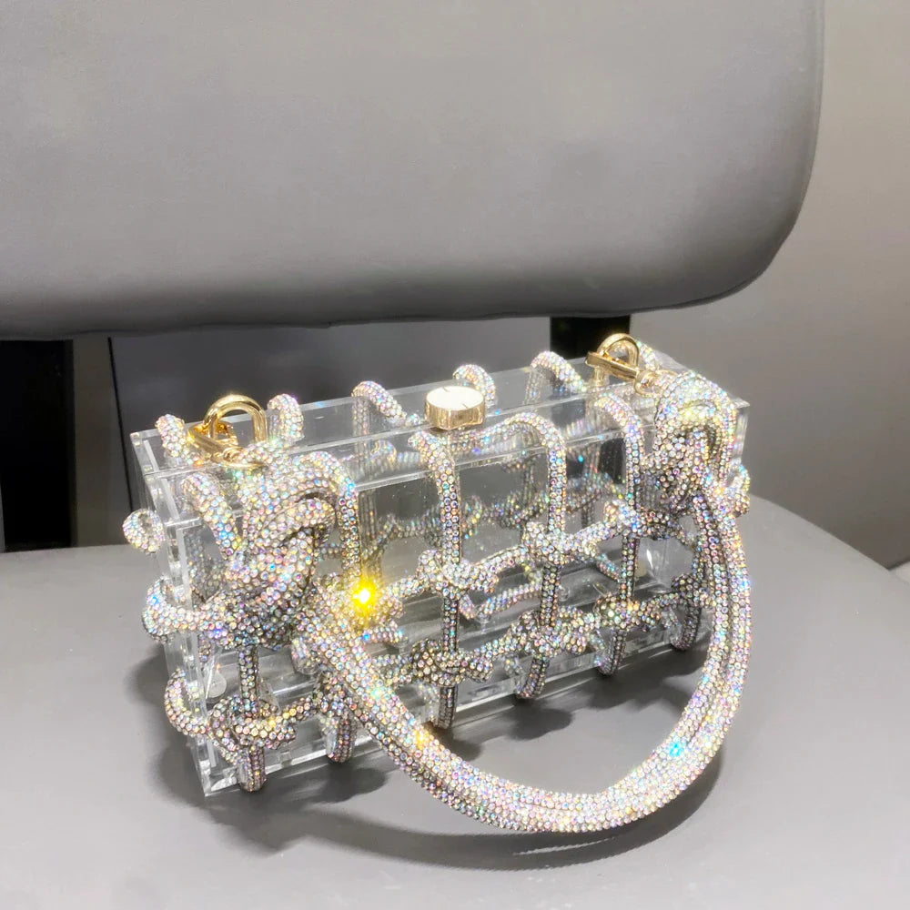 Silver Rhinestone Handmade Evening Clutch Bag