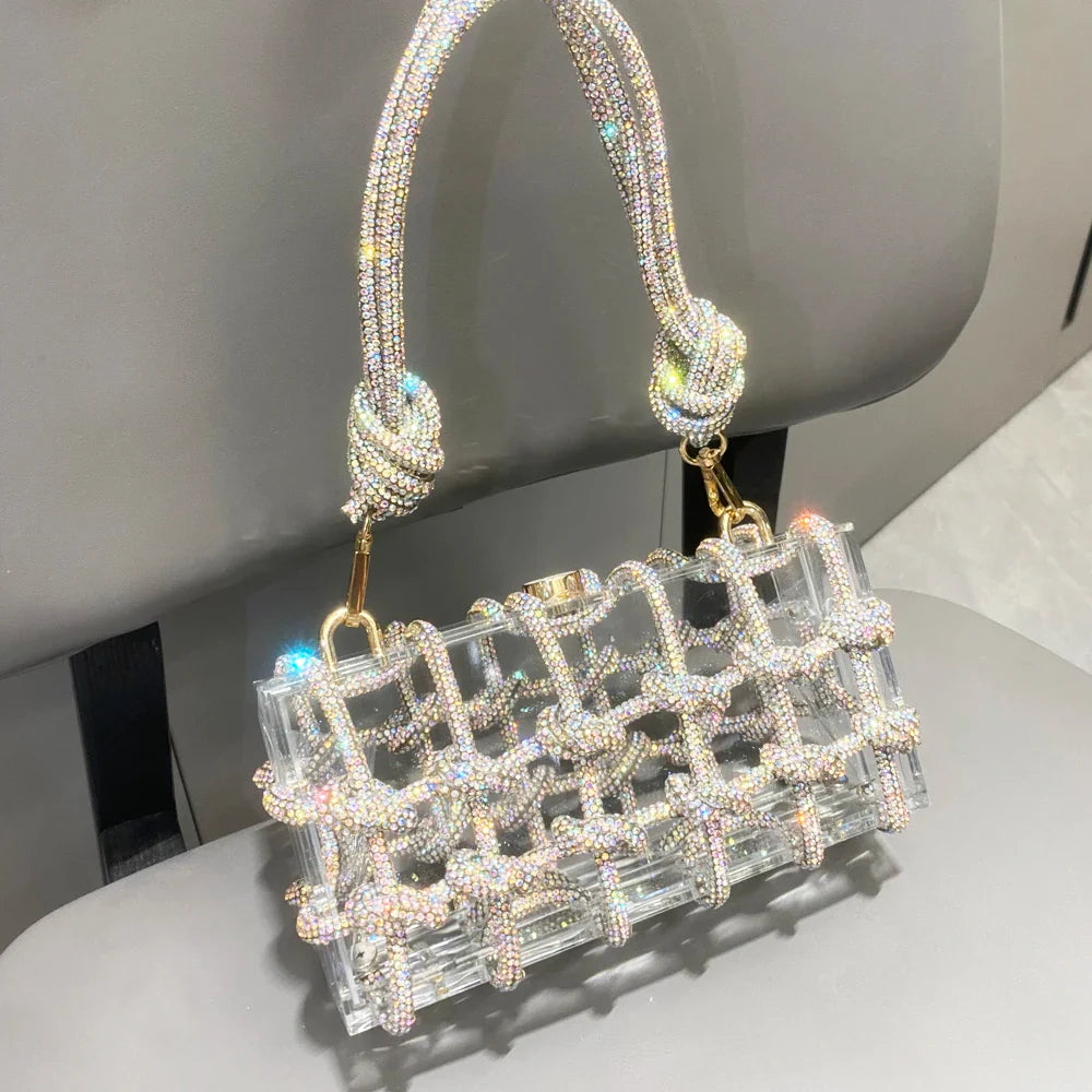 Silver Rhinestone Handmade Evening Clutch Bag