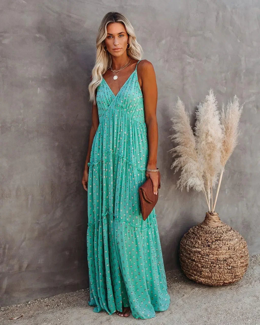 Sexy Split Big Hem Strapless Sleeveless Green Maxi Boho Dress