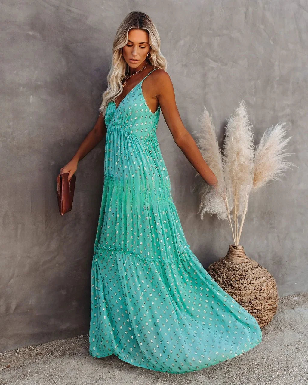 Sexy Split Big Hem Strapless Sleeveless Green Maxi Boho Dress