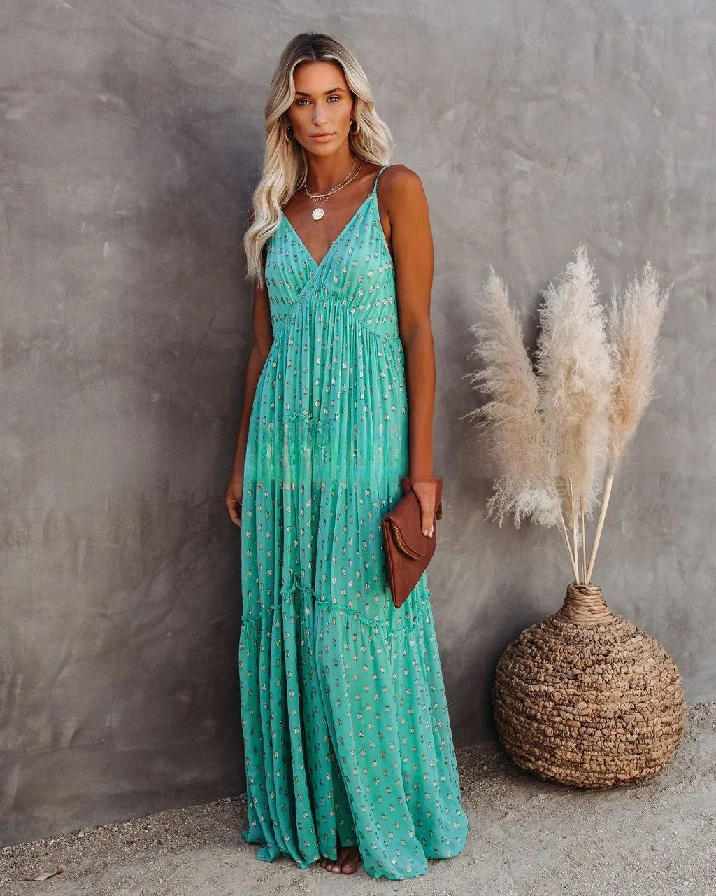 Sexy Split Big Hem Strapless Sleeveless Green Maxi Boho Dress