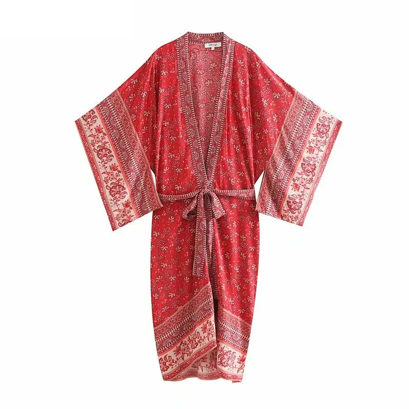 Floral Bat Sleeve Boho Kimono Swimwear Dress