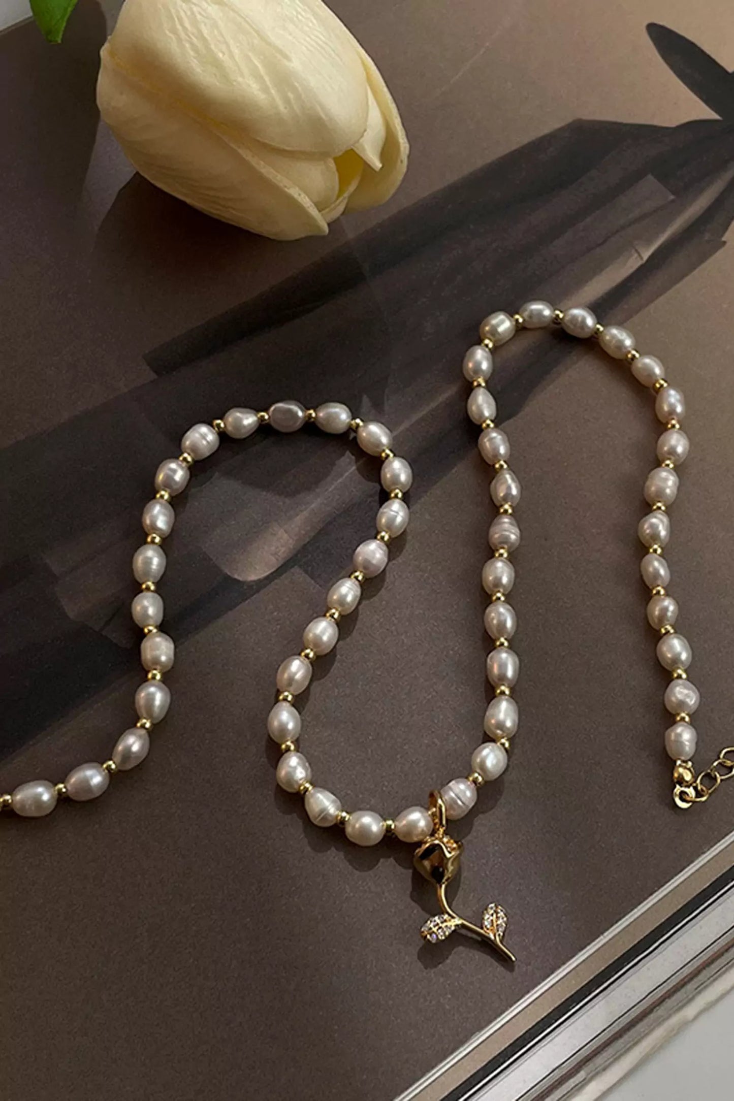 Harmoni White Pearl Rose Necklace