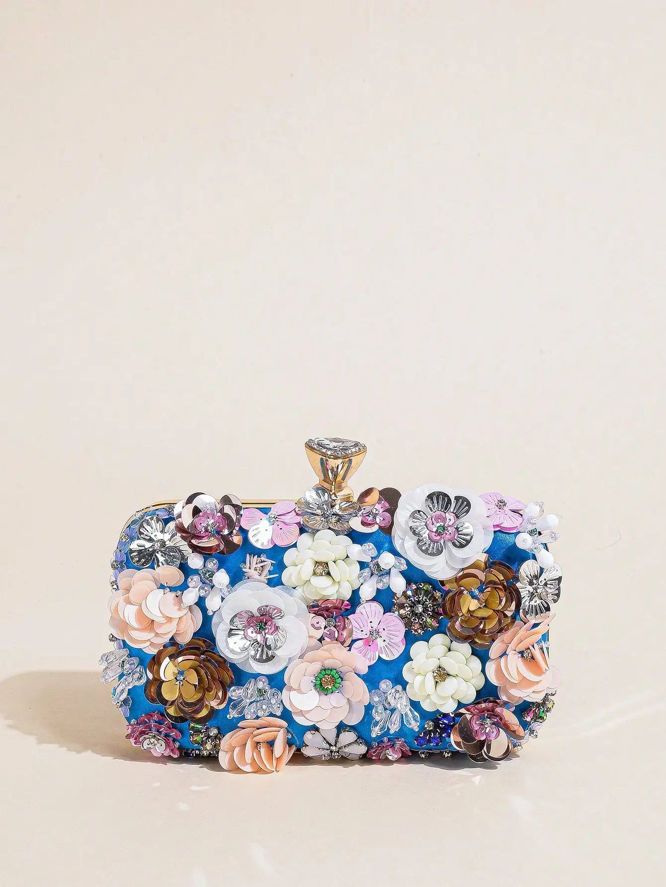 Elegant Floral Beaded Clutch Evening Bag Wedding Purse