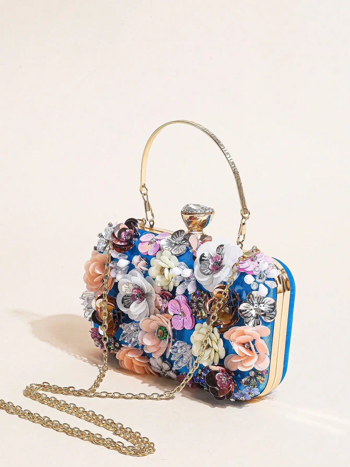 Elegant Floral Beaded Clutch Evening Bag Wedding Purse