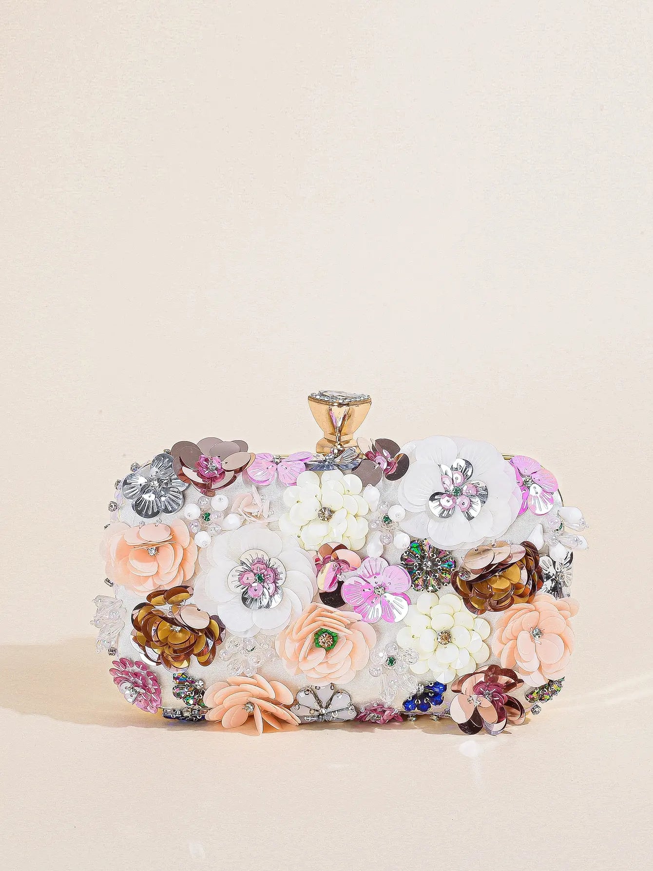 Elegant Floral Beaded Clutch Evening Bag Wedding Purse