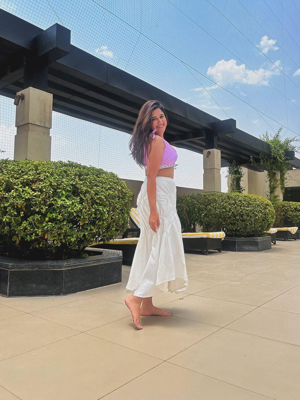 A Line Pleated Ruffle Ruched Skirt
