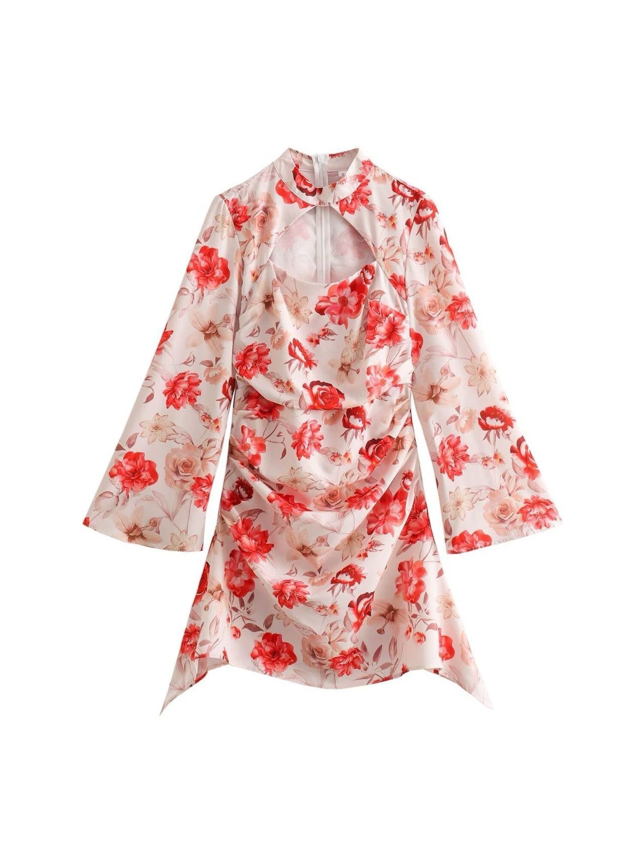 Floral Print Hollow Out Cutout Short Dress