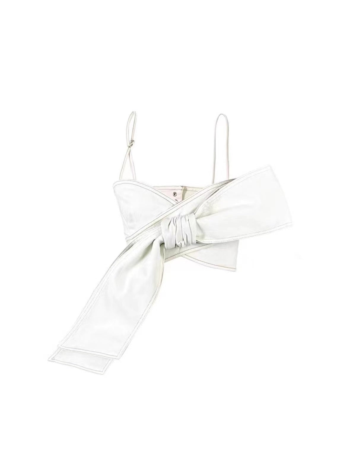 3D Bow Strap Tube Denim Top