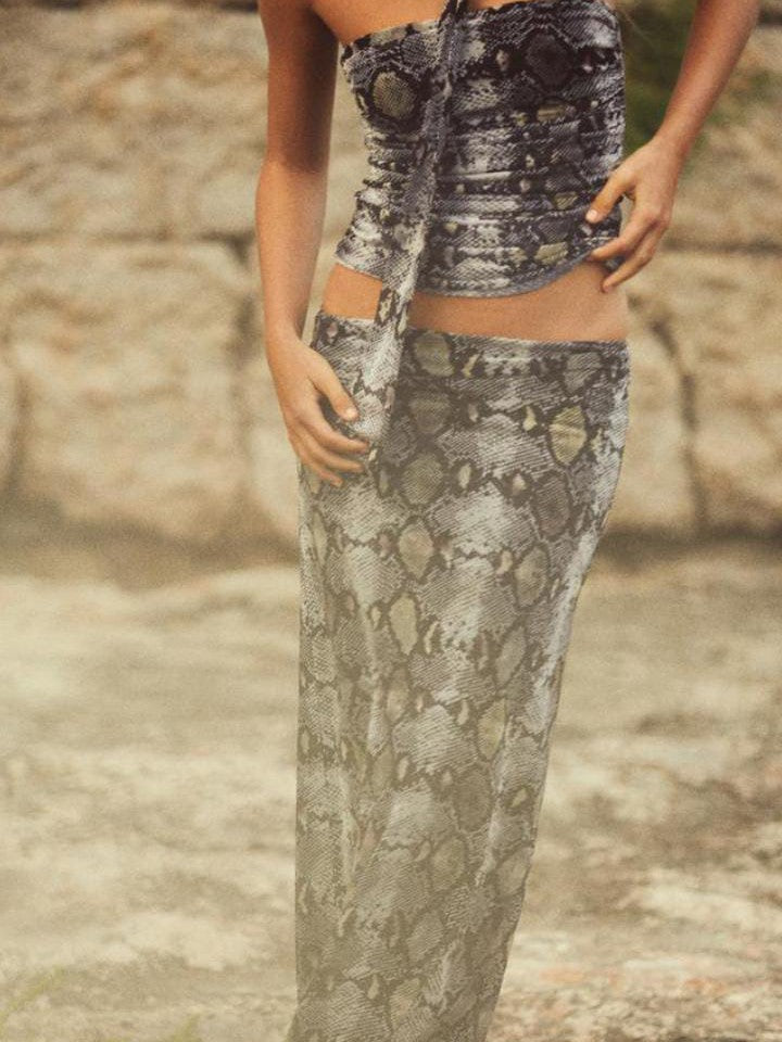 Animal Print Tulle Bandeau Top & Skirt Coord Set