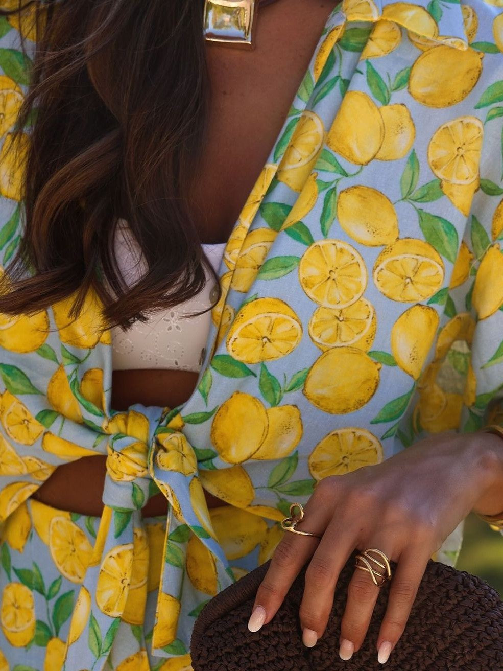 Lemon Print Shorts & Bowknot Top Coord Set