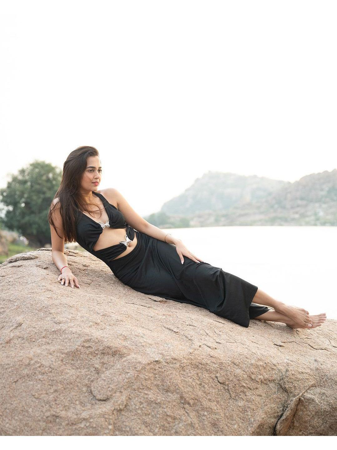 Butterfly Applique Halterneck Cutout Maxi Dress