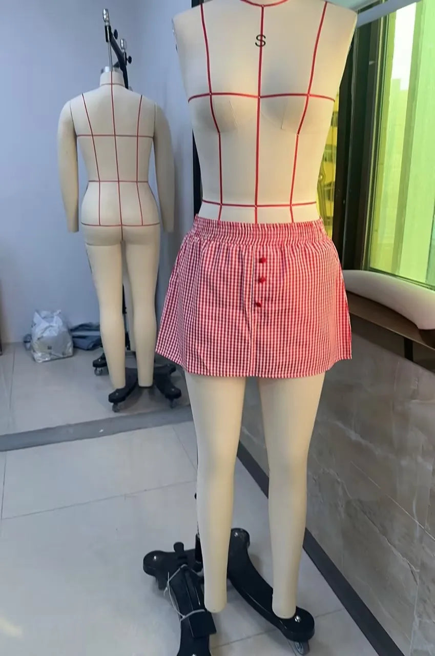 Plaid Button Decro A-Line Skirt