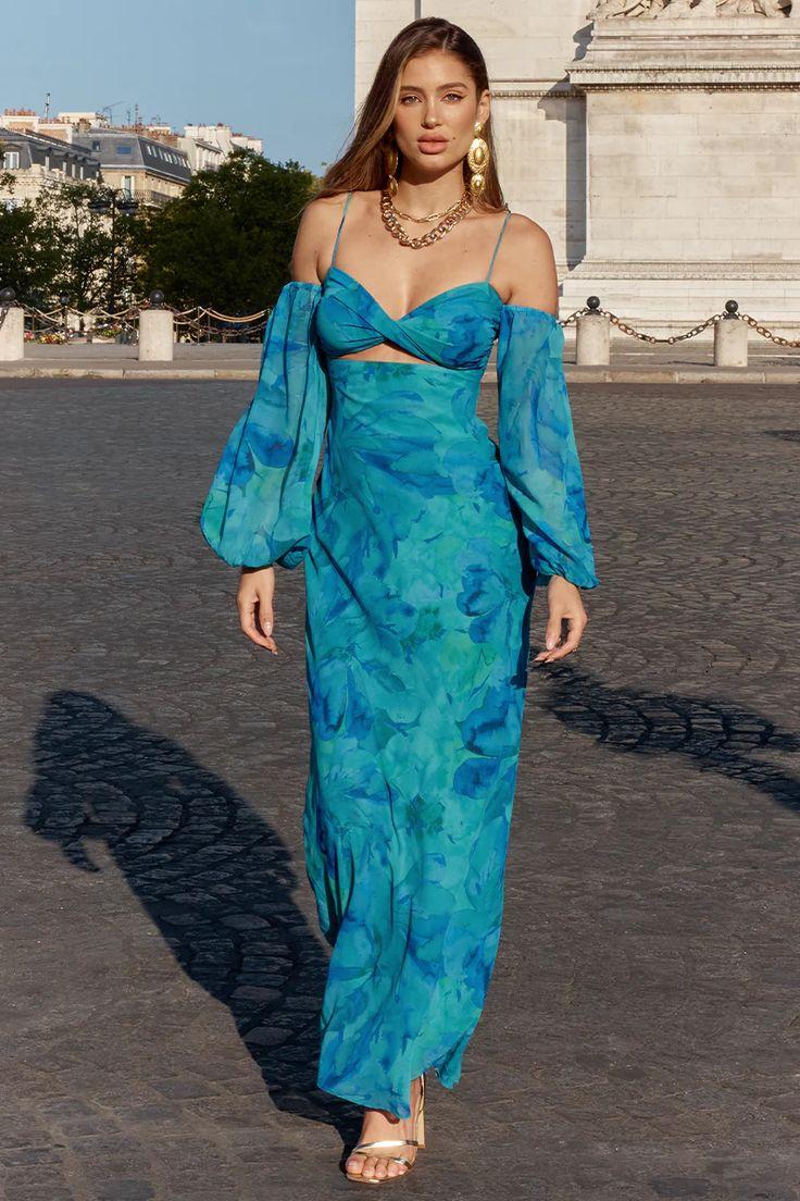 Floral Off-Shoulder Cut-Out Maxi Dress