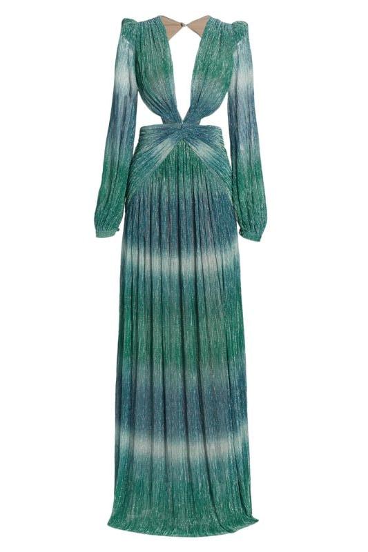 Gradient Lantern Sleeve V-Neck Maxi Dress