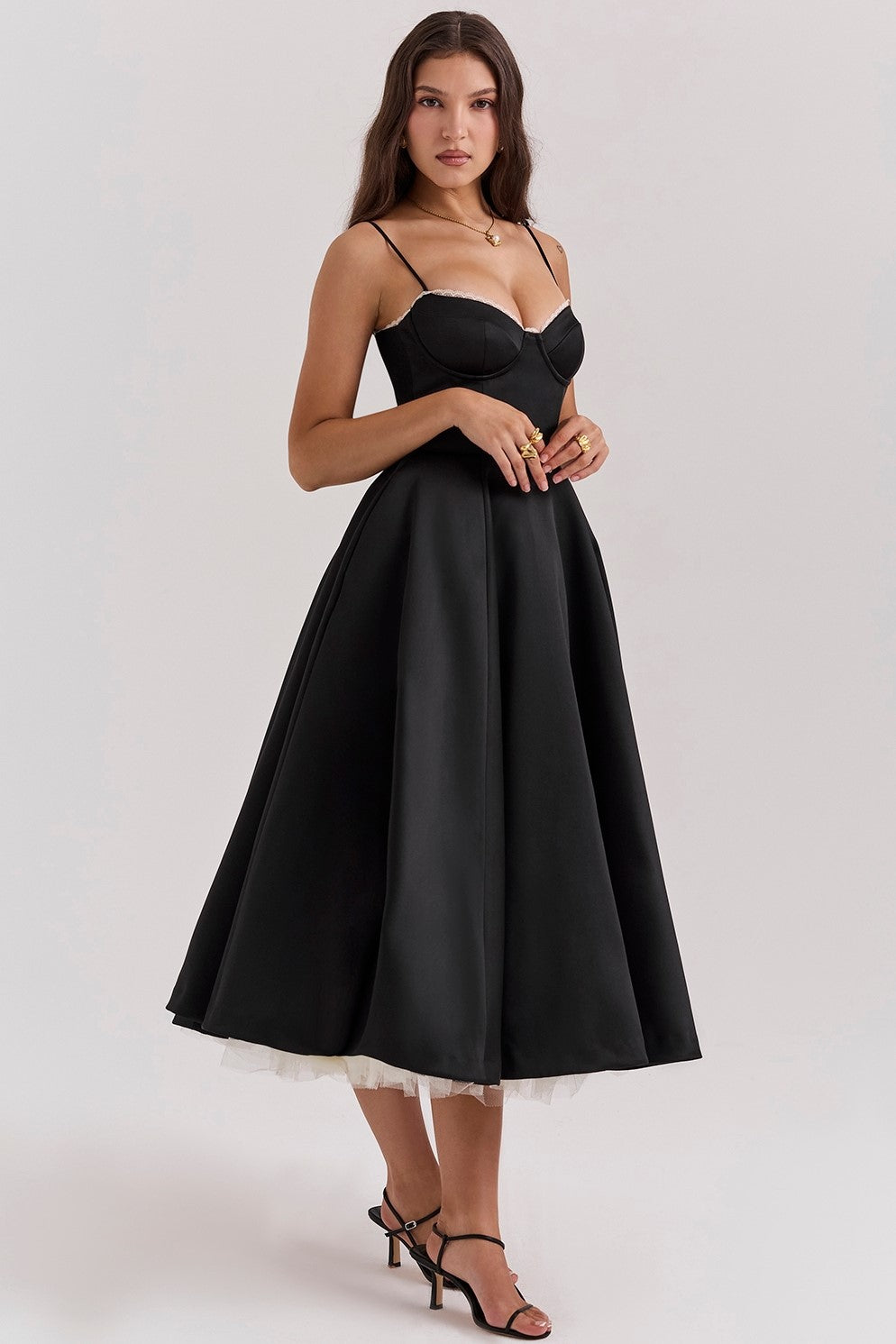 Lace Mesh Sweetheart Neck Midi Dress